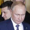 О чем не договорились в Париже Путин и Зеленский (На фото: президент Украины Владимир Зеленский и президент России Владимир Путин (слева направо) во в…) На фото: президент У…